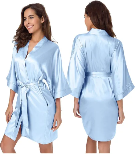 Miniatura 2 de SIORO - Albornoz de satén para mujer, sedoso kimono, para novia, damas de honor, boda, fiesta, salón, corto, XS-XXL
