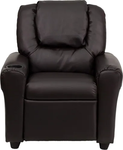 Miniatura 6 de BizChair Sillón reclinable infantil LeatherSoft marrón con portavasos y reposacabezas Piel suave de color café.