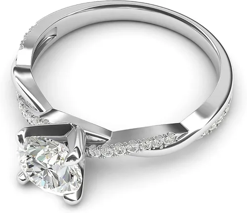 Miniatura 3 de Anillo de compromiso de oro blanco de 14 quilates con 4 puntas y diamantes de imitación trenzados de 10 quilates