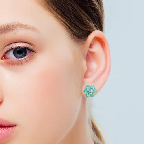 Miniatura 5 de Aretes de suculentas hechos a mano de 13 mm, hipoalergénicos, con poste de plata de ley 925, aretes de cerámica blanda con resina para mujer
