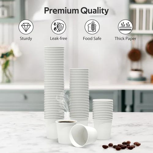 Miniatura 3 de Dealusy 100 unidades de tazas de café de 4 oz, tazas de papel seguras para alimentos sin fugas de 4 oz, tazas de papel desechables de 4 oz blancas