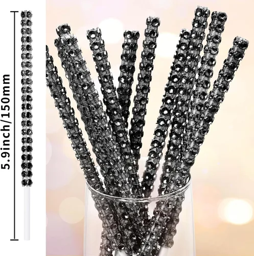 Miniatura 3 de 25 palitos de papel brillantes para tartas, palitos de piruleta con diamantes de imitación con brillantina, soporte para dulces para chocolate, Negro