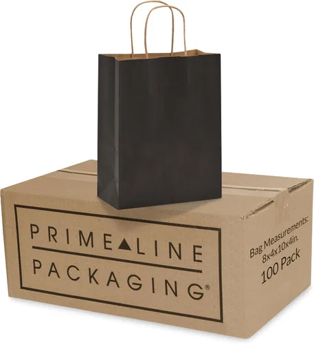 Prime Line Packaging Bolsas de regalo negras, bolsas de regalo de papel con asas, bolsas al por menor para pequeñas empresas, boutique, compras, a