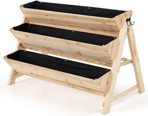 Miniatura 9 de Giantex Cama de jardín elevada, maceta vertical con estante de almacenamiento, maceta elevada de 3 niveles con ganchos laterales, cama de jardín