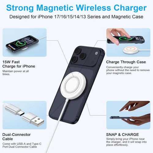Miniatura 3 de Cargador inalámbrico para Samsung con almohadilla de carga rápida, cargador inalámbrico magnético para Samsung Galaxy S26 Ultra S26+ S25 Ultra Blanco