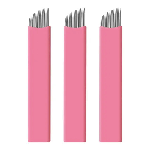 50 piezas de hoja de microblading desechables rosa #16 nano-cuchillas 0.006 in nano-agujas perfectas para trazos de cabello, cejas, agujas más finas