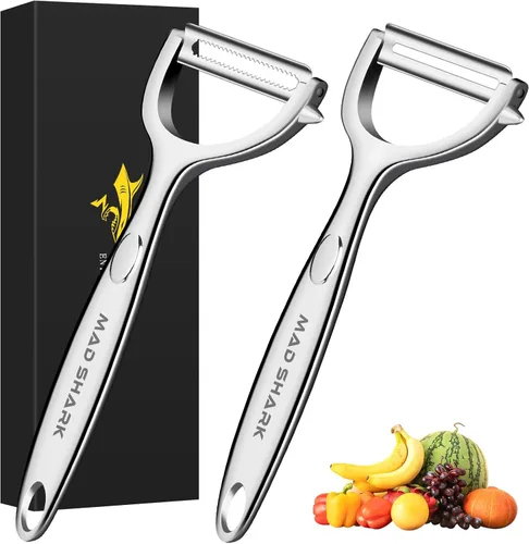 Miniatura 8 de MAD SHARK Peladores de verduras ultra afilados para cocina, frutas, manzanas, patatas, diseño con mango ergonómico antideslizante, acero inoxidable