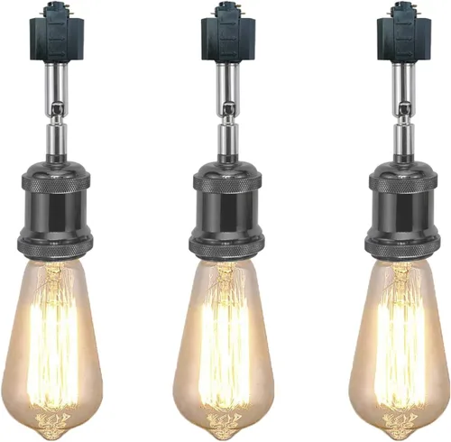 Miniatura 12 de Paquete de 1 unidad de diseño retro E26/E27 con base de título ajustable, ángulo de título rotado, sistema H, mini iluminación de cabeza de pista