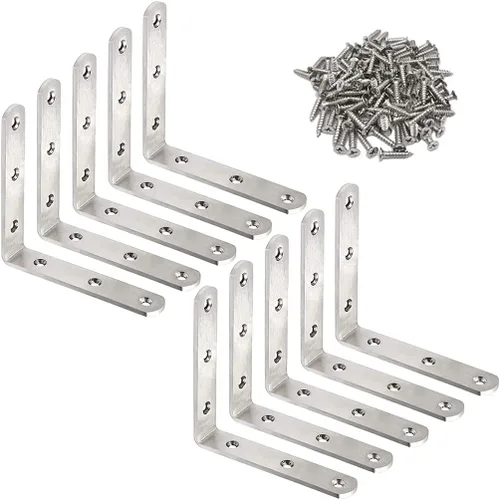 Miniatura 9 de 10 Abrazaderas de Esquina en L Negras de 4 Pulgadas de Acero Inoxidable Resistente, Soporte de Estante para Madera, Estantes, Soporte para Colgar