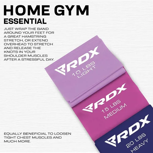 Miniatura 5 de RDX Bandas de resistencia TPE 3 niveles 1.5M de largo, certificado REACH RoHS CPSIA, bucle elástico grueso y agradable a la piel, yoga, gimnasio