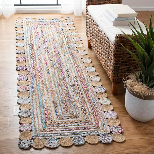 Miniatura 21 de SAFAVIEH Cape Cod Collection - Alfombra decorativa, 4 x 6 pies, beige y multicolor, hecha a mano de yute y algodón, trenzada estilo bohemio, ideal