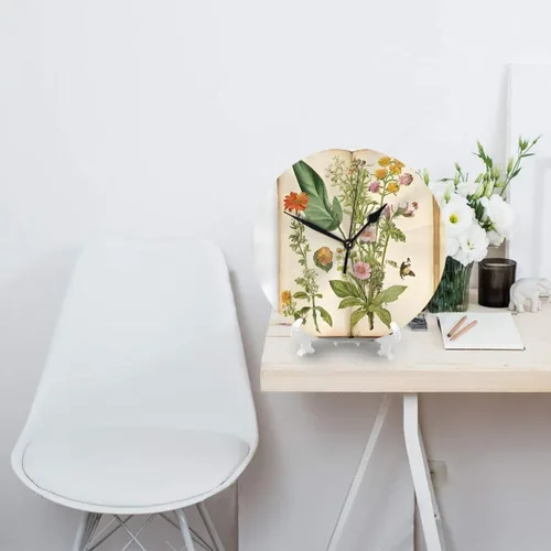 Miniatura 4 de Floral in The Old Book Round Wall Clock,10 Inch Round Easy to Read for Home Office & School Decor Clock