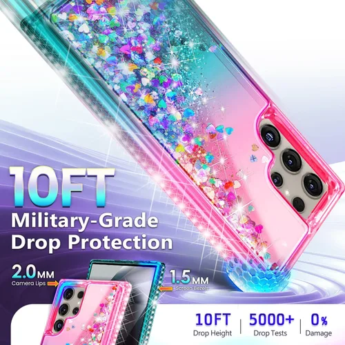Miniatura 5 de NGB Diseñada para Funda Samsung Galaxy S22 Ultra, Rosa/Aguamarina Bonita Funda con Purpurina Líquida Brillante para Mujeres Niñas Niños