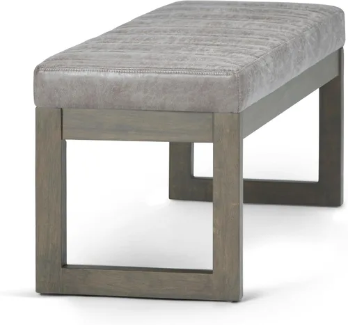 Miniatura 10 de SIMPLIHOME Casey - Banco otomano rectangular tapizado de cuero vegano de 48 pulgadas de ancho en gris gris topo envejecido, banco moderno