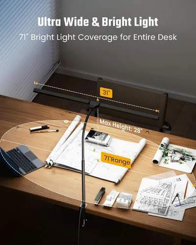 Miniatura 3 de Lámpara de escritorio de cuidado ocular ONLYWIN con abrazadera, barra de luz de escritorio LED para monitores duales, lámpara de mesa de cuello