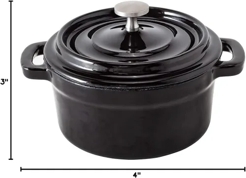 Miniatura 11 de Restaurantware Mini cacerola de 8 onzas, 1 mini horno holandés con tapa, esmaltado redondo de hierro fundido negro, mini cocotte resistente