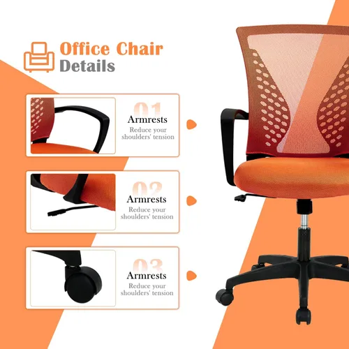 Miniatura 13 de Silla de oficina en casa, silla de escritorio ergonómica, respaldo medio, silla de computadora de PC con soporte lumbar y reposabrazos, silla