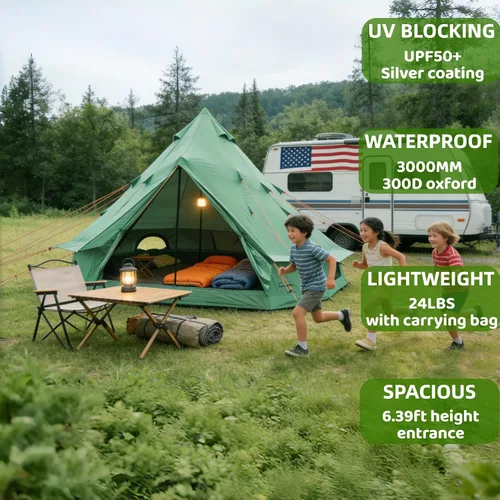 Miniatura 3 de DANCHEL OUTDOOR B1 Yurta portátil con huella, impermeable, 4-6 Persom Family Campana de Campana de Campamento 300D Oxford Nylon UPF50+ Protección