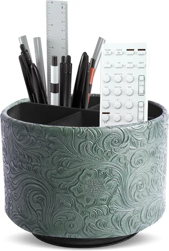Miniatura 28 de lizimandu Organizador Redondo de Cuero para Suministros de Arte, Soporte para Control Remoto, Rotación de 360 Grados, Soporte Multifuncional