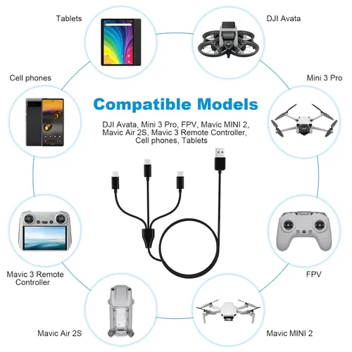 Miniatura 2 de Alitutumao Cable de carga USB tipo C 3 en 1 compatible con DJI Mini 3 Pro, Mini 4 Pro, Mavic 3, Air 2S, Avata Drone DJI FPV Control remoto