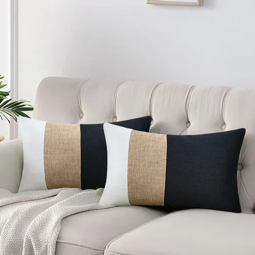 Miniatura 14 de JASEN Fundas de almohada negras de 12 x 20 pulgadas, fundas de almohada decorativas estilo bohemio lumbar para sofá o cama