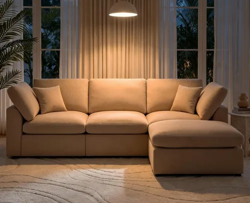 Miniatura 6 de Sofás modulares de nube seccionales para sala de estar, sofá modular grande con otomana, sofá de 3 plazas en forma de L con almohada, color beige