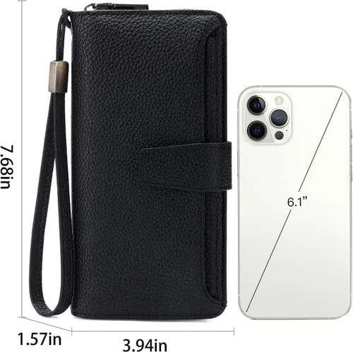 Miniatura 3 de GOIACII Cartera para mujer de gran capacidad con bloqueo RFID para mujer, tarjetero de embrague para teléfono, cartera larga de viaje, A03 negro