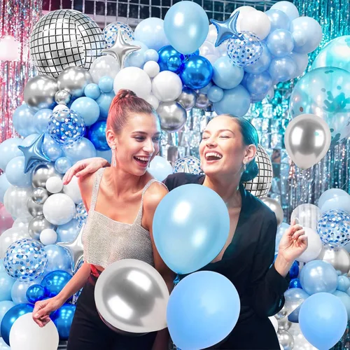 Miniatura 6 de FunHot Kit de arco de globos azules y plateados, kit de guirnalda de globos de color azul metálico y blanco plateado con globos de aluminio