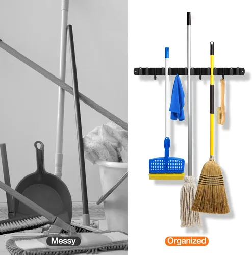 Miniatura 6 de Soporte de pared para escoba, organizador de escoba de acero inoxidable, soporte de escoba y escoba montado en la pared, resistente colgador