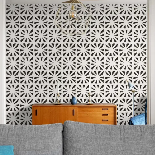 Miniatura 7 de Ismoon Papel tapiz autoadhesivo bohemio para despegar y pegar, papel de contacto geométrico negro y beige, 17.3 x 78.7 pulgadas, papel de pared