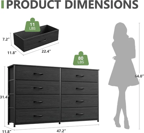 Miniatura 3 de Furnulem Cómoda ancha con 8 cajones de tela, centro de entretenimiento de TV con almacenamiento para TV de 55 pulgadas, cómoda grande