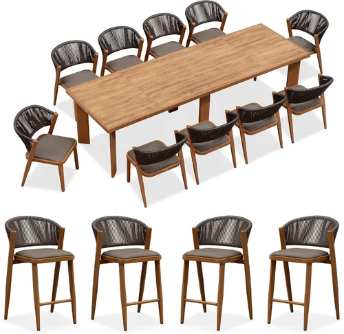 Miniatura 13 de PURPLE LEAF Juego de comedor redondo de 5 piezas de gran tamaño, marco de aluminio y mimbre de ratán para patio, mesa y sillas con cojines