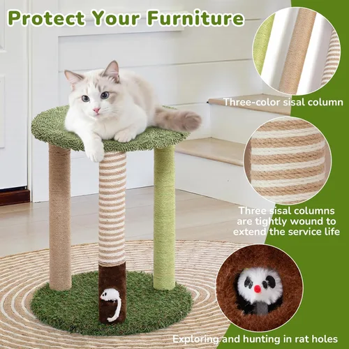 Miniatura 3 de WOOCHPET Torre de árbol para gatos con 3 postes rascadores de 17 pulgadas de alto, postes rascadores de sisal para gatos con divertidos juguetes