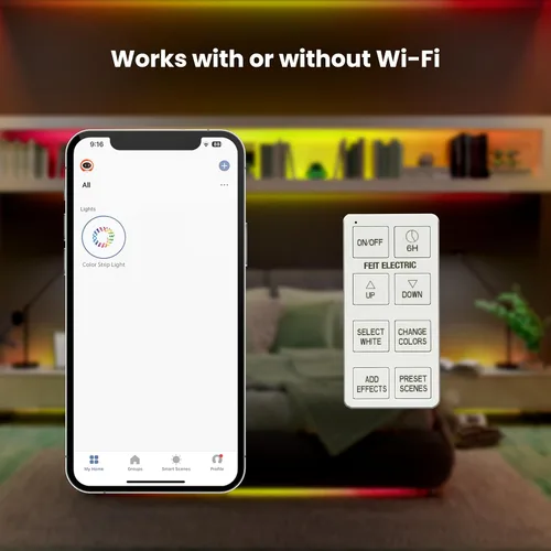 Miniatura 7 de Tira de luz inteligente Feit Electric de 16 pies, tira de luz LED ultradelgada RGBW con perseguimiento de colores, Wi-Fi de 2.4GHz habilitado