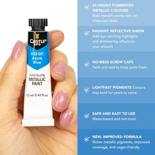 Miniatura 2 de Castle Art Supplies Juego de 24 tubos acrílicos metálicos Fórmula mejorada 24 tubos de 0.47 onzas líquidas para artistas adultos, principiantes