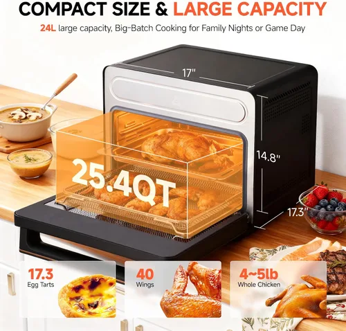 Miniatura 2 de OUNIN Horno de encimera combinado de freidora de vapor y aire de 24 litros, horno de convección 11 en 1 para hornear y vapor, hornear, asar