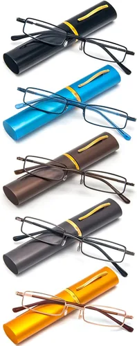 Miniatura 8 de REAVEE Paquete de 5 lentes de lectura portátiles delgados para hombres y mujeres, bloqueo de luz azul para computadora con bolsillo pequeño, estuche