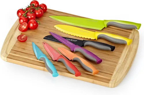 Miniatura 6 de Cook N Home Basics - Juego de cuchillos de cocina de acero inoxidable al carbono recubierto con fundas, cuchillas afiladas antiadherentes