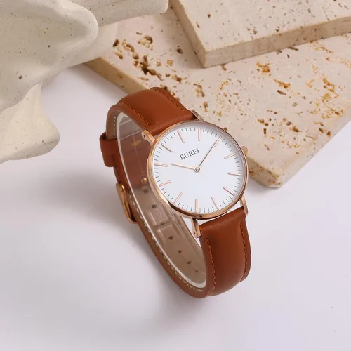Miniatura 3 de BUREI Reloj de malla de acero inoxidable dorado para mujer, analógico, de cuarzo, impermeable, delicado reloj de pulsera para mujer, regalos