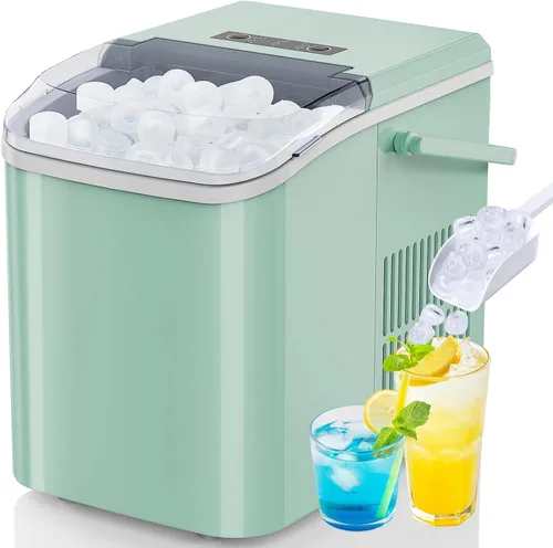 Miniatura 10 de DUMOS Máquina de hielo para encimera con asa, máquina de hielo portátil de 26 libras/24 horas, 9 cubos de bala listos en 6 minutos, autolimpiante