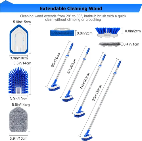 Miniatura 5 de Lalafancy Cepillo de Limpieza para Ducha con Cabezal de Bloqueo, Cepillo Fregador de Bañera y Azulejos 3 en 1 con Mango Largo Extensible de 50