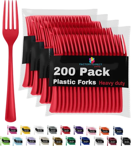 Miniatura 11 de Party Solids Tenedores de plástico rosa, 200 piezas, tenedores rosa, utensilios desechables, juego de cubiertos de plástico resistente
