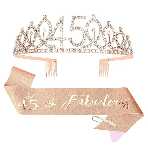 Miniatura 56 de CIEHER Corona de cumpleaños de 10 años, banda + juego de alfileres de perlas - Decoraciones y regalos para favores de fiesta de cumpleaños de 10 10º