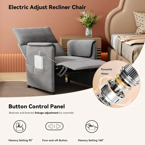 Miniatura 3 de Sillón reclinable, reclinable eléctrico de felpilla ajustable con control remoto y respaldo acolchado, asiento de sofá reclinable de cine en casa