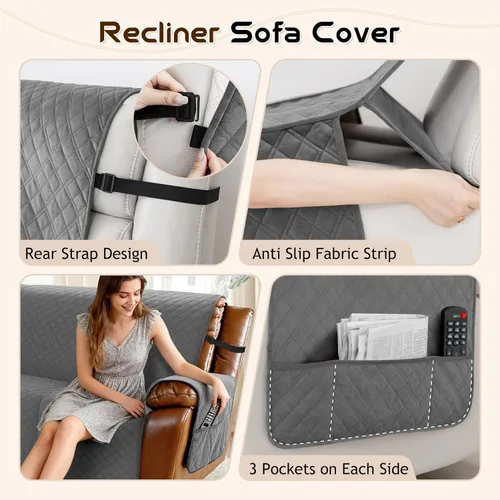 Miniatura 4 de Arfntevss - Fundas impermeables para sofá seccional reclinable en forma de L, funda antideslizante lavable para sofá reclinable, juego de fundas