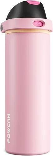 Miniatura 55 de POWCAN - Botella de agua aislada, 24 oz, tapa 2 en 1, boquilla de botón, popote abatible, a prueba de fugas, acero inoxidable, para portavasos