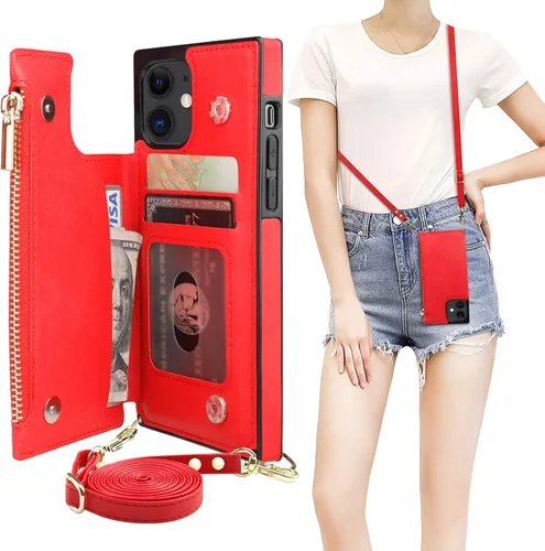Miniatura 18 de Bocasal Funda tipo cartera cruzada para iPhone 12 Pro Max con tarjetero, protector de ranura para tarjetas con cremallera, a prueba de golpes