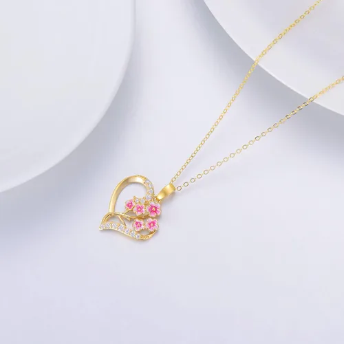 Miniatura 23 de Collar de flor de nacimiento de oro real de 14 quilates para mujer, oro amarillo creado moissanita con colgante de corazón, collares