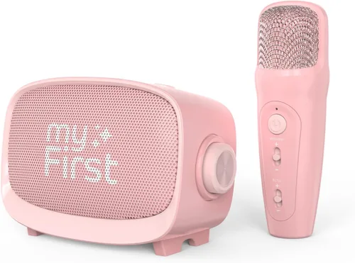 myFirst Voice 2 - Mini máquina de karaoke para niños con micrófono inalámbrico y cambiador de voz Ai para niños, altavoz Bluetooth portátil, Rosado