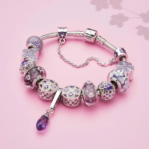 Miniatura 3 de Athenaie - Abalorio de cristal de Murano 925 con núcleo de plata y flor rosa, color rosa
